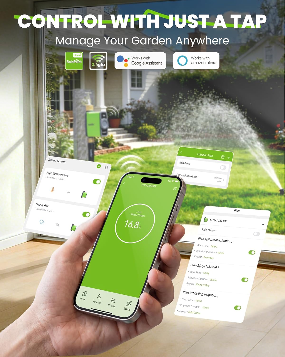 Thumbnail 3 de RAINPOINT WiFi Water Timer with Brass Inlet/Outlet and Weather-Based Automatic Watering, 6 Schedules