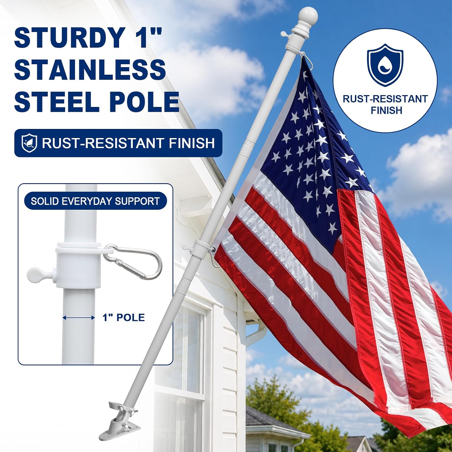 Thumbnail 2 de Barcetine 01 5-Ft Flagpole, White Stainless Steel with Swivel Rings