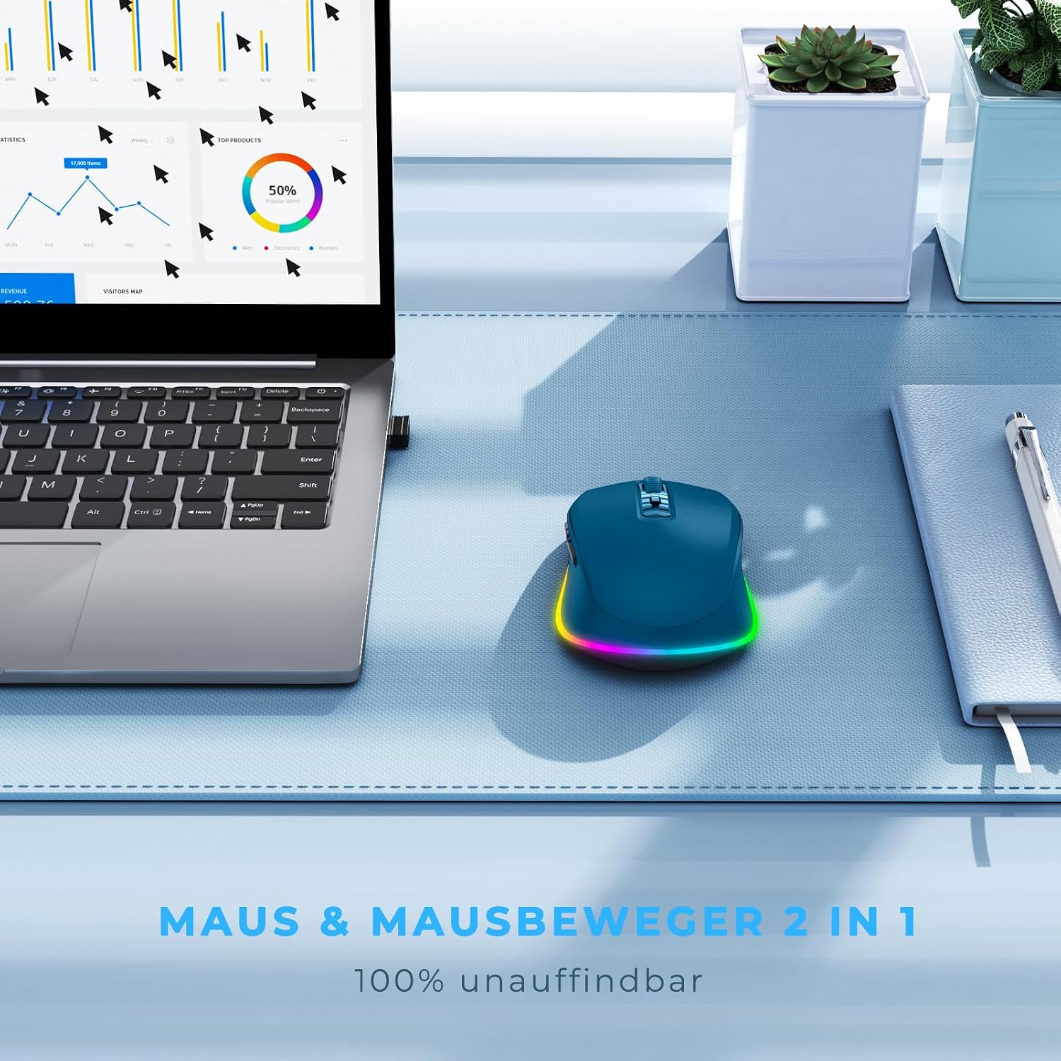 Thumbnail 1 de seenda Kabellose Maus mit Jiggler – wiederaufladbare 2,4G Funkmaus mit LED, leise, 2000 DPI