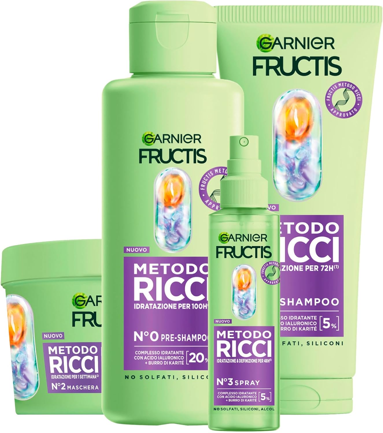 Detalle de Kit Routine Completa Garnier Fructis Metodo Ricci: Shampoo, Maschera, Pre-Shampoo e Spray Idratante