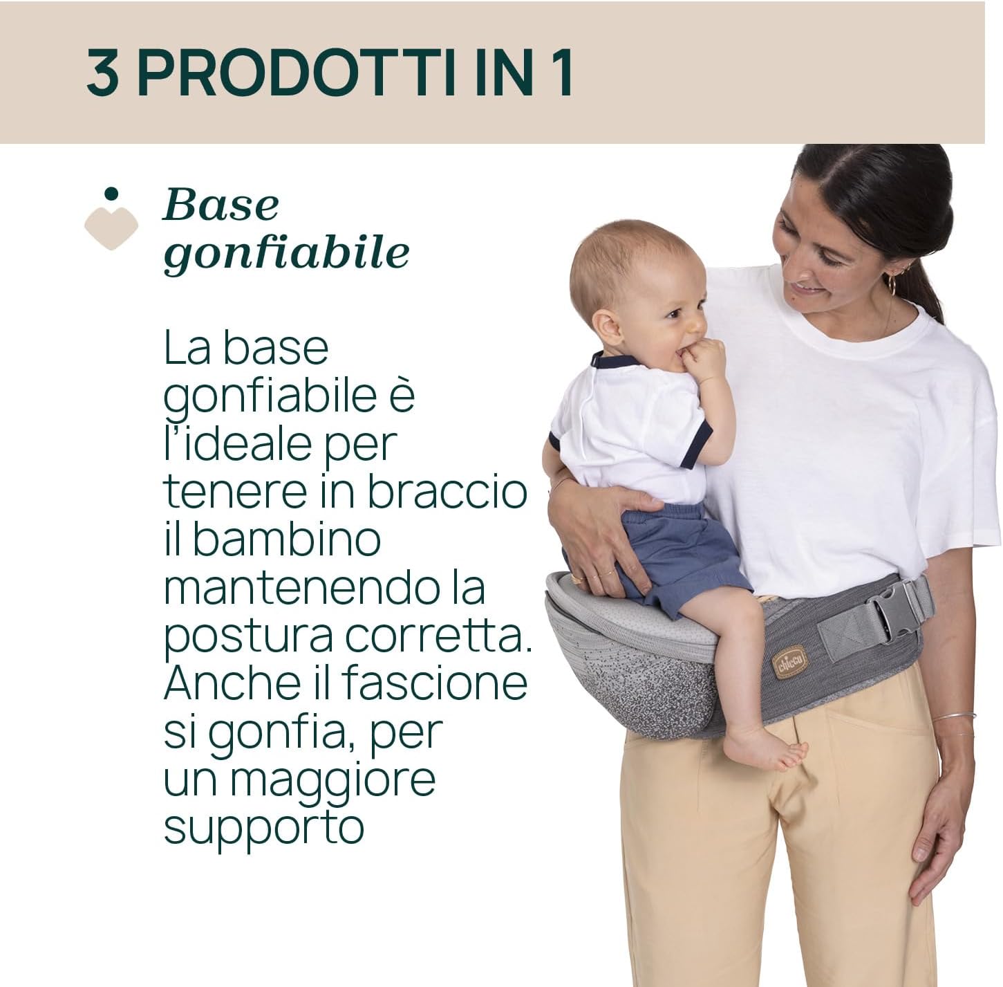Thumbnail 3 de Chicco Airy Hip Fit Marsupio Ergonomico 3-in-1 – Flyknit traspirante e supporto base removibile