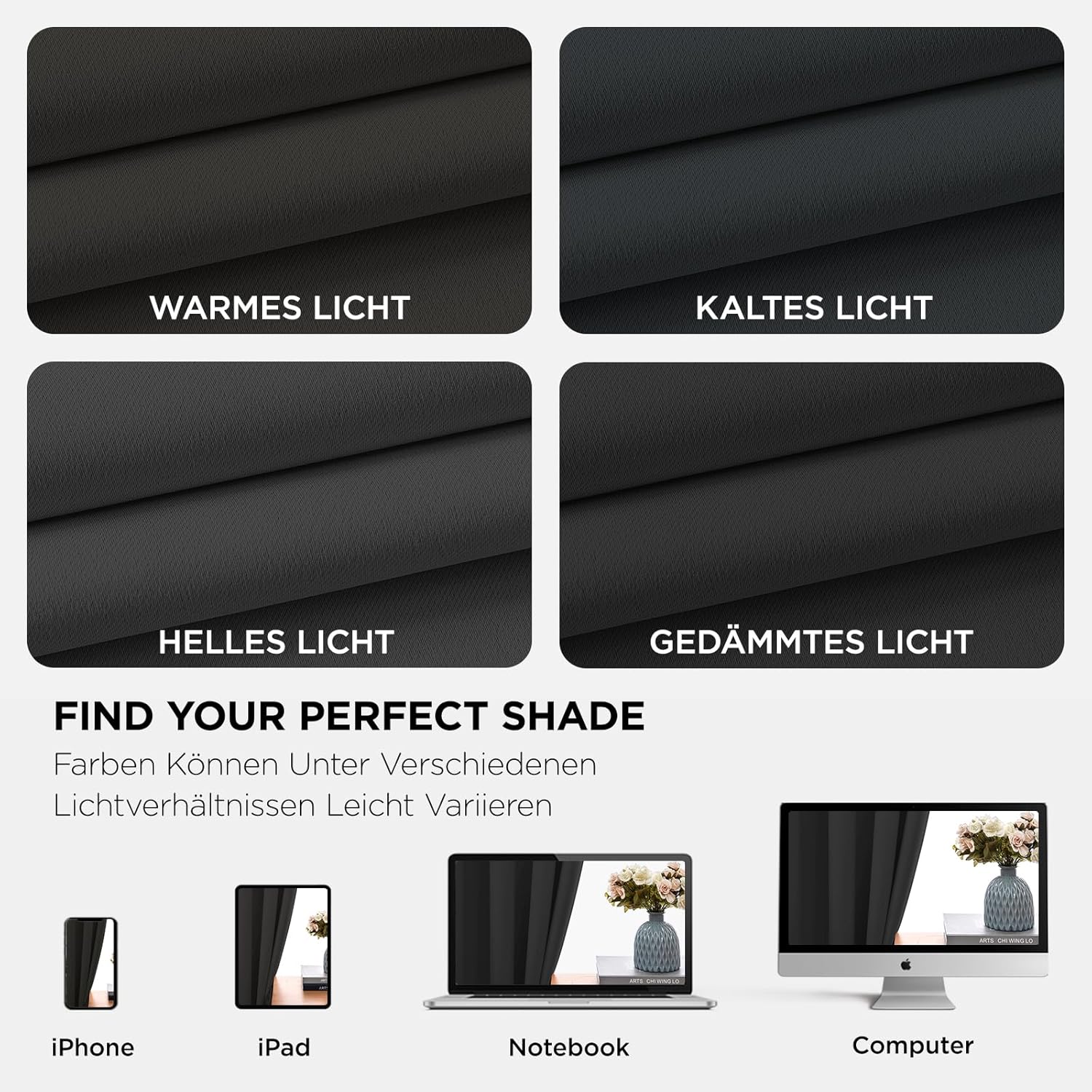 Thumbnail 6 de Joydeco blickdichte Verdunkelungsvorhänge mit Ösen – 2er Set Thermovorhang, Dunkelgrau