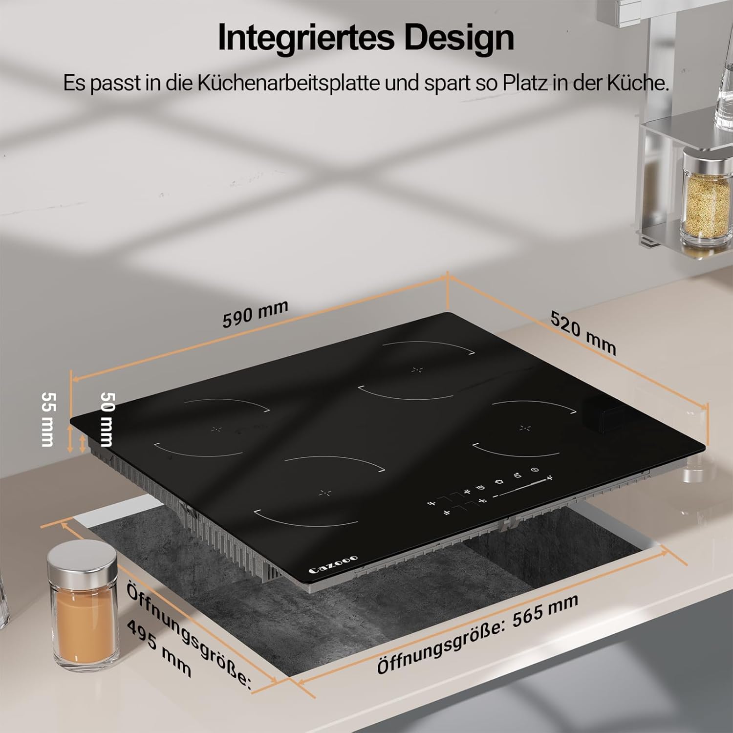 Detalle 2 de Cazooo 60 cm Induktionskochfeld mit 4 Zonen, 7000W – Touch-Steuerung, Boost, Timer & Kindersicherung