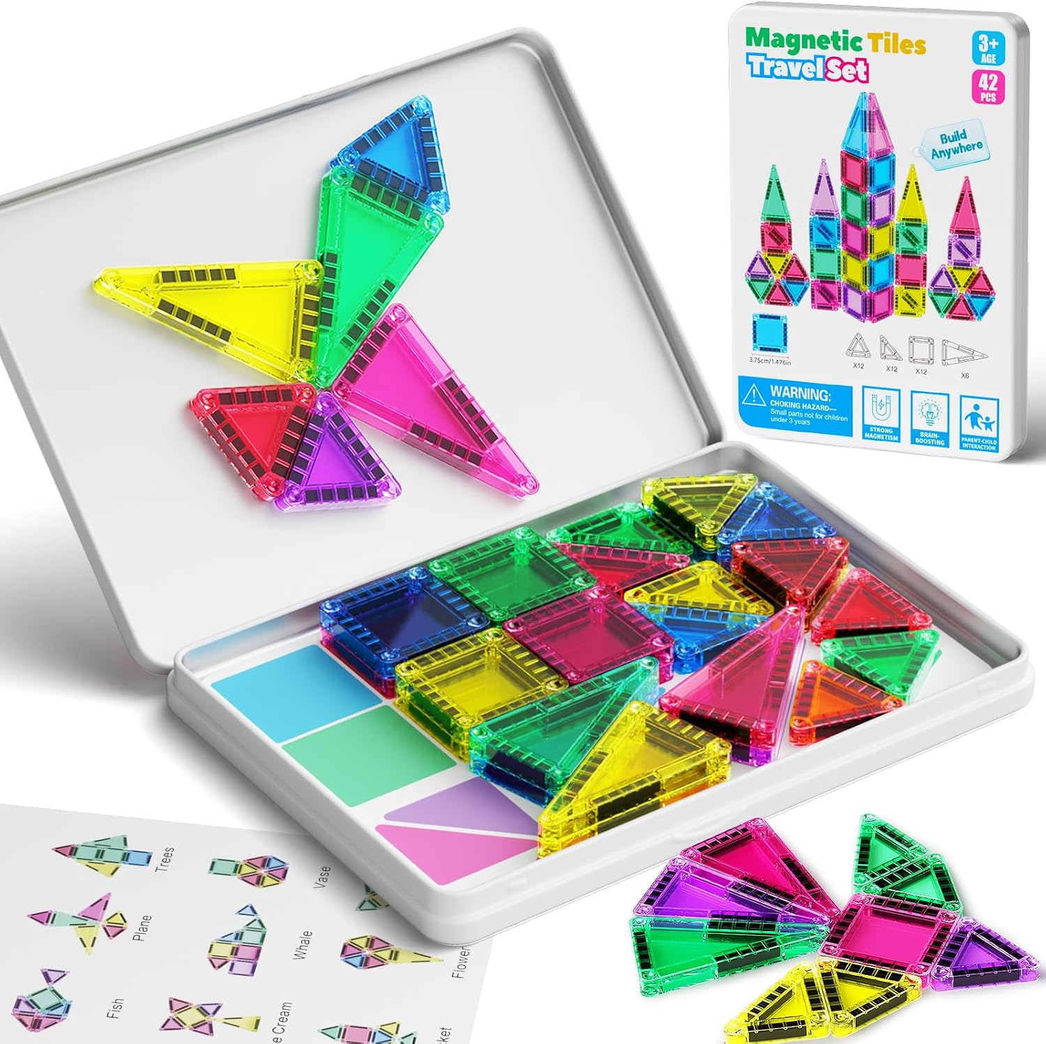 Detalle de MEIQ 42PCS Mini Magnetic Tiles Travel Set