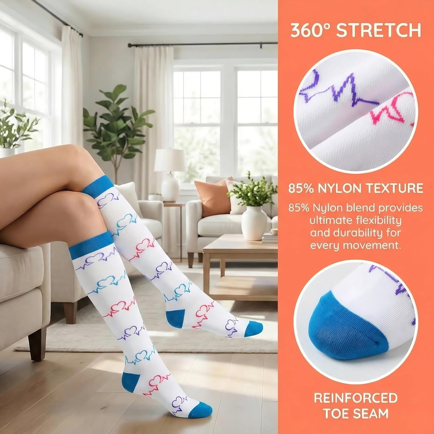 Detalle de Odtmger 20-30mmHg Knee-High Compression Socks – 7 Pairs for Men and Women