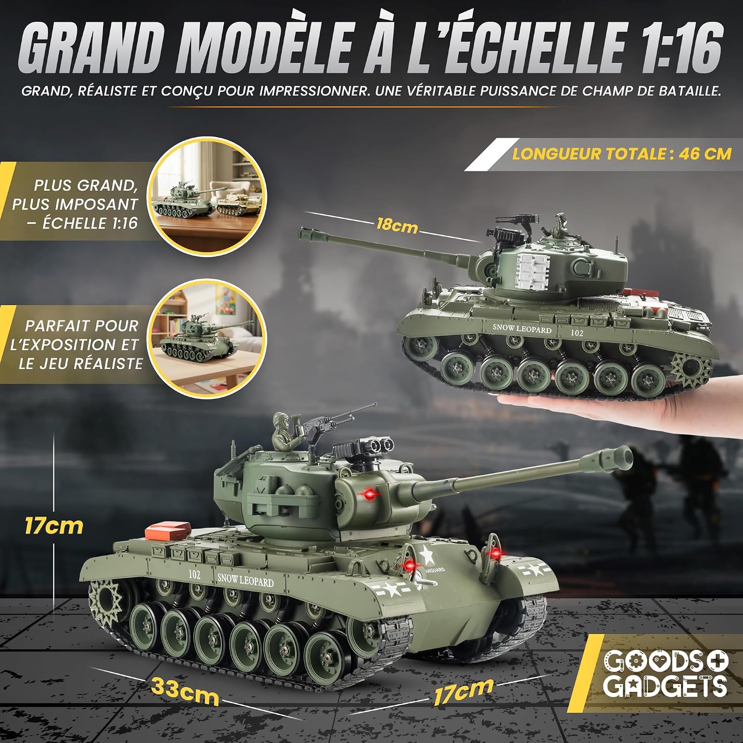 Detalle de Goods+Gadgets Tiger I RC 2,4 GHz 1:16 RTR (tir, son et lumières) – Pershing Snow Leopard