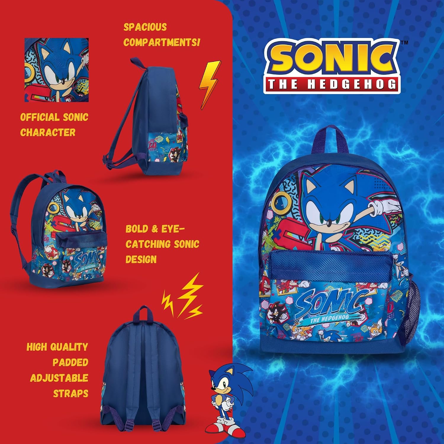 Thumbnail 6 de Sonic The Hedgehog Kids Backpack – Premium Multicolour School Rucksack