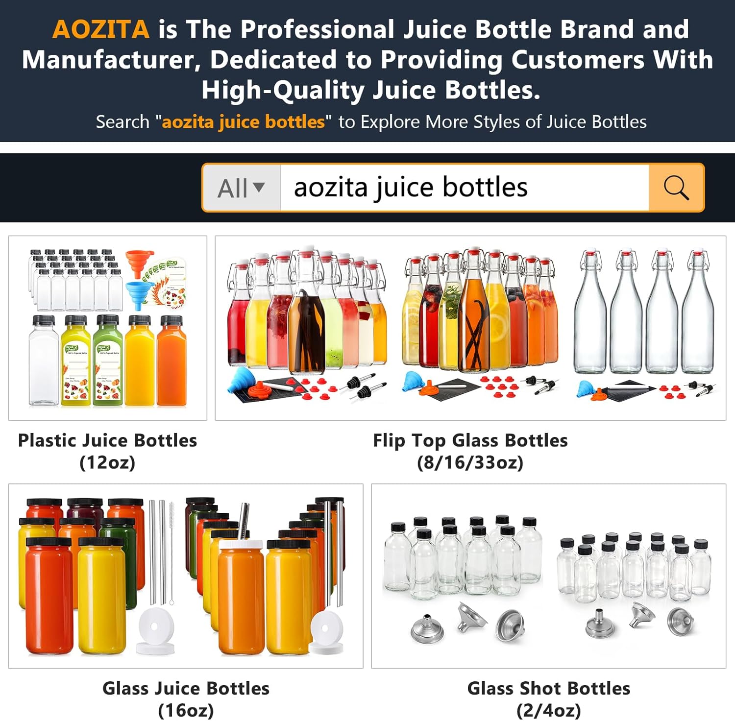 Thumbnail 1 de 12 oz Reusable Juice Bottles with Lids & Funnels (24 Pack)