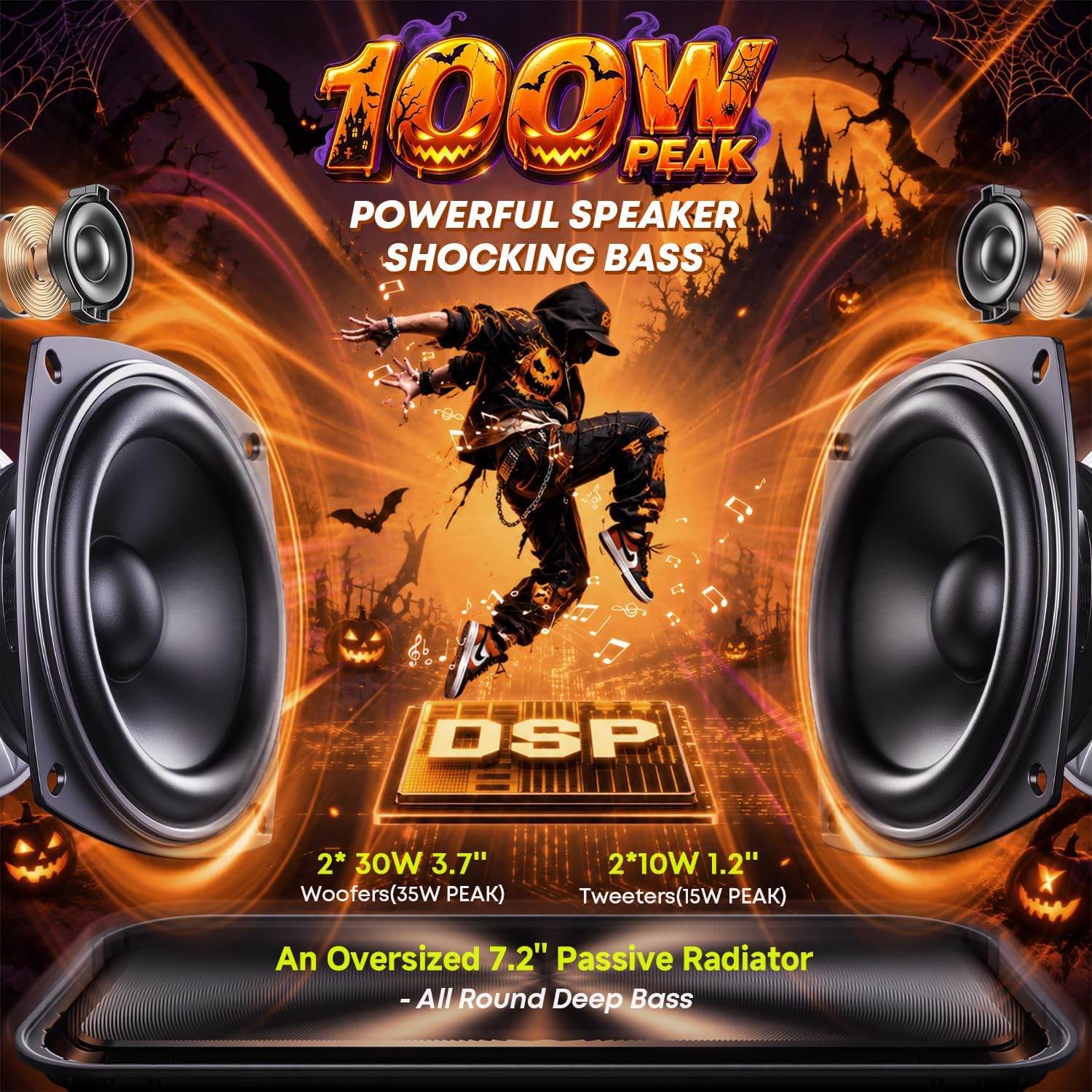 Detalle 2 de W-KING D9-1 Portable Bluetooth Speaker, IPX7 Waterproof, 60W RMS, Green