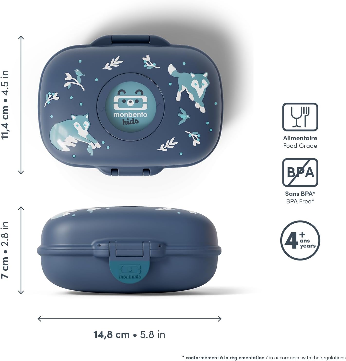 Detalle 2 de Monbento Boite à Goûter Enfant Gram bleu Wolf – 600 ml, sans BPA, personnalisable