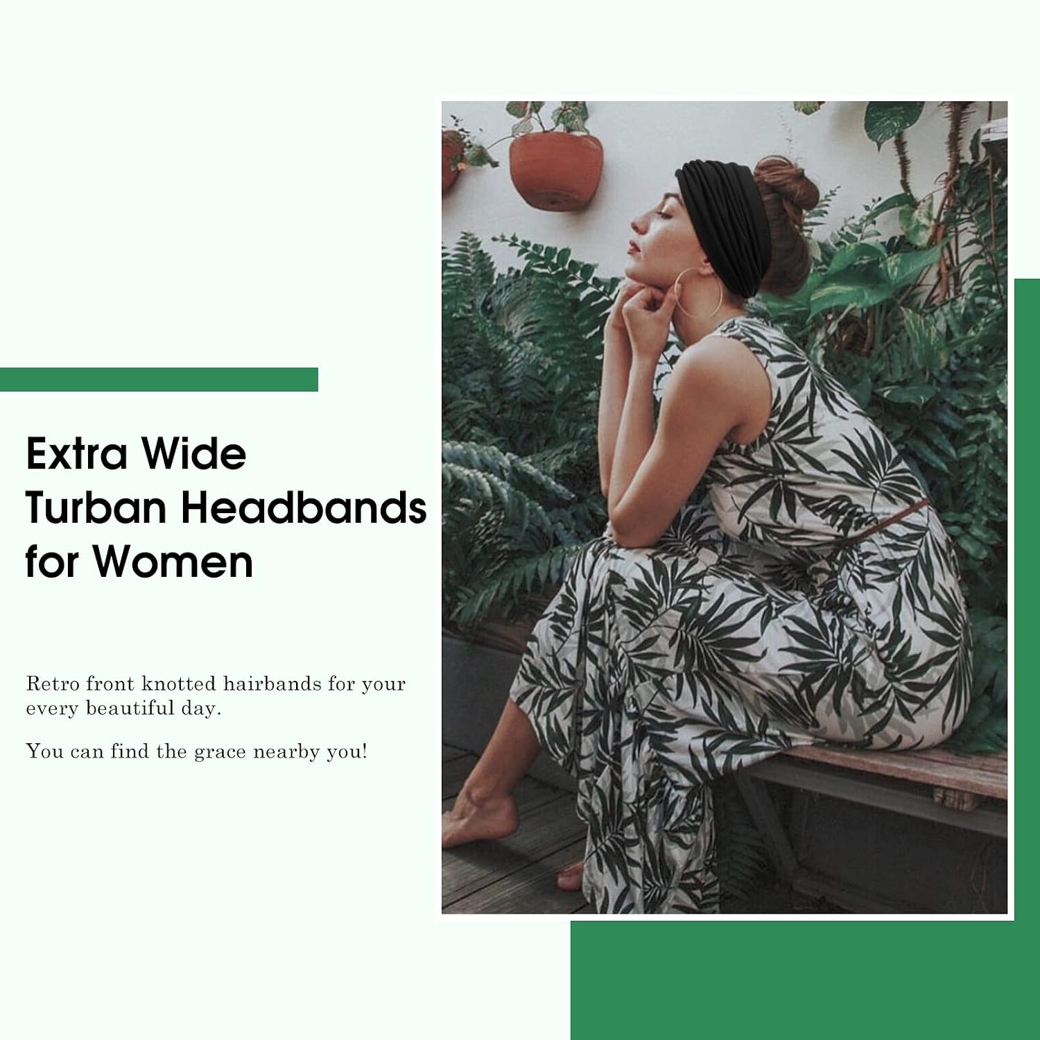 Detalle de Tobeffect Black Wide Headbands For Women, 7-Inch Extra-Wide Turban, 6-Pack