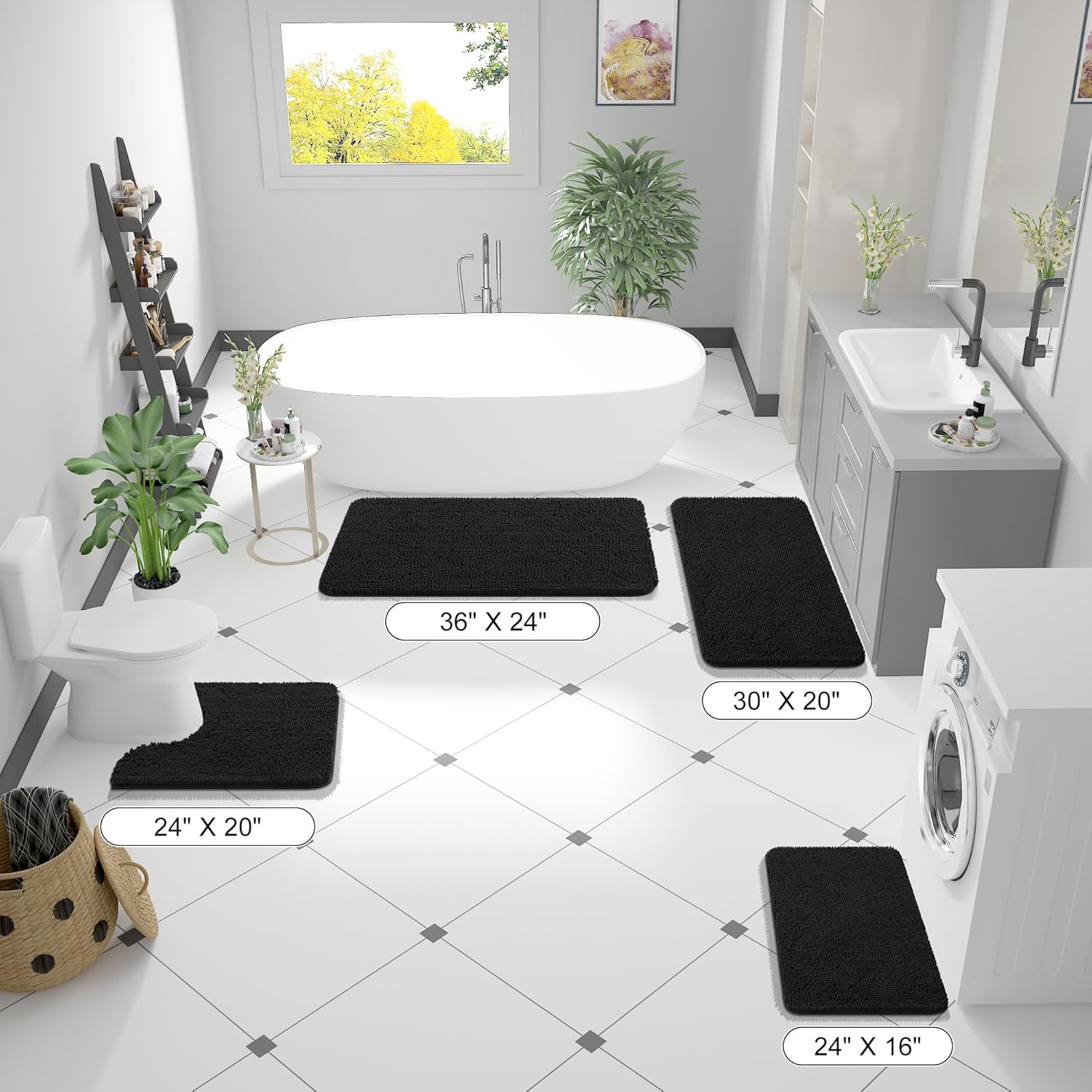 Thumbnail 1 de OLANLY 36 x 24 Inch Bath Mat, Absorbent Soft Rubber-Backed