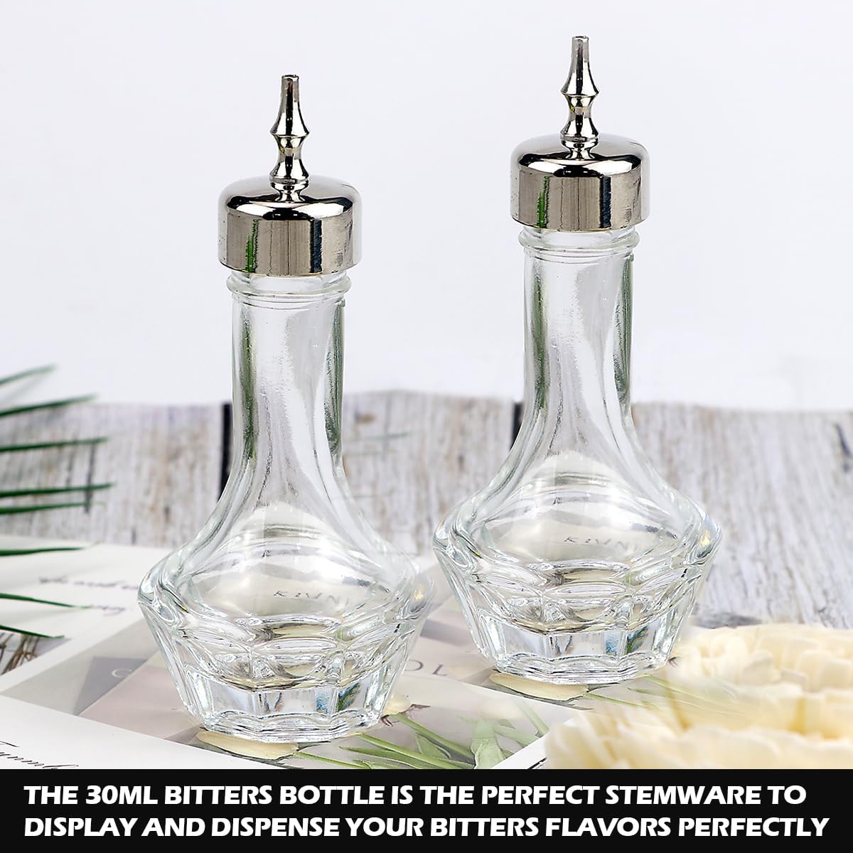 Detalle de DOERDO DD Glass Bitters Bottle Set, 30 ml Glass Dasher Bottles with Steel Tips