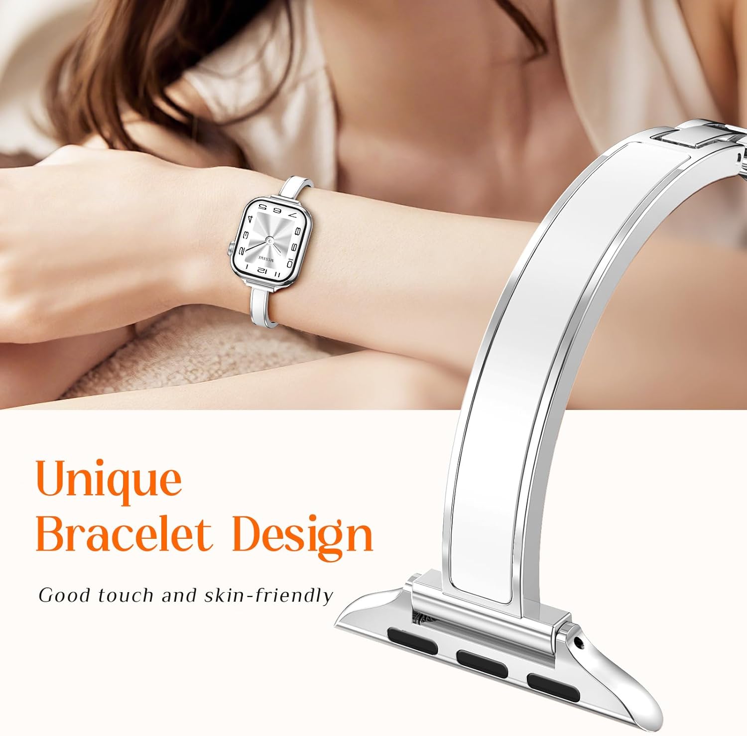 Thumbnail 2 de Mesime Slim Dressy Watch Band for Apple Watch: Jewelry-Style Metal + Silicone Strap for Women (38mm–49mm)