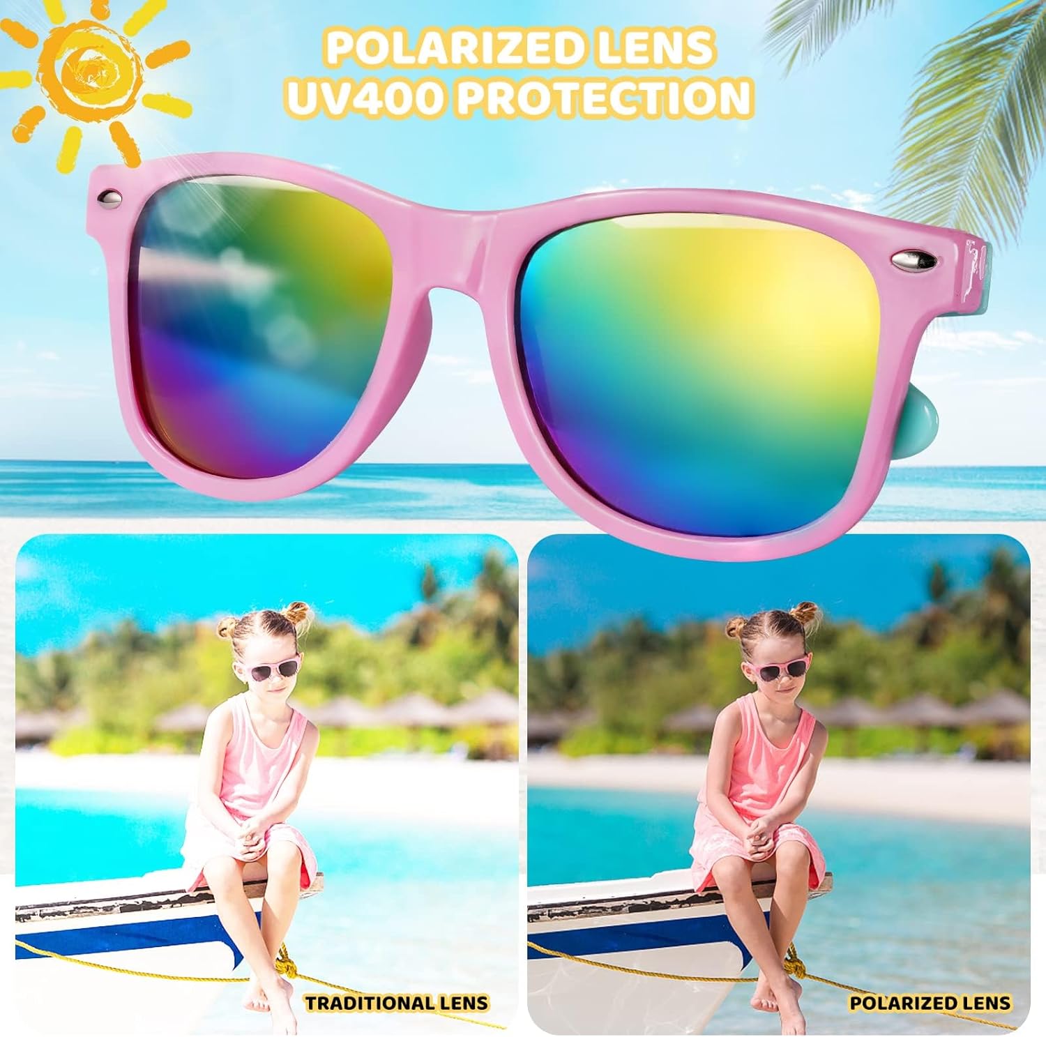 Detalle 2 de SCIONE 24 Pack Kids Neon Sunglasses – Party Bag Fillers for Birthday, Beach and Poolside Fun