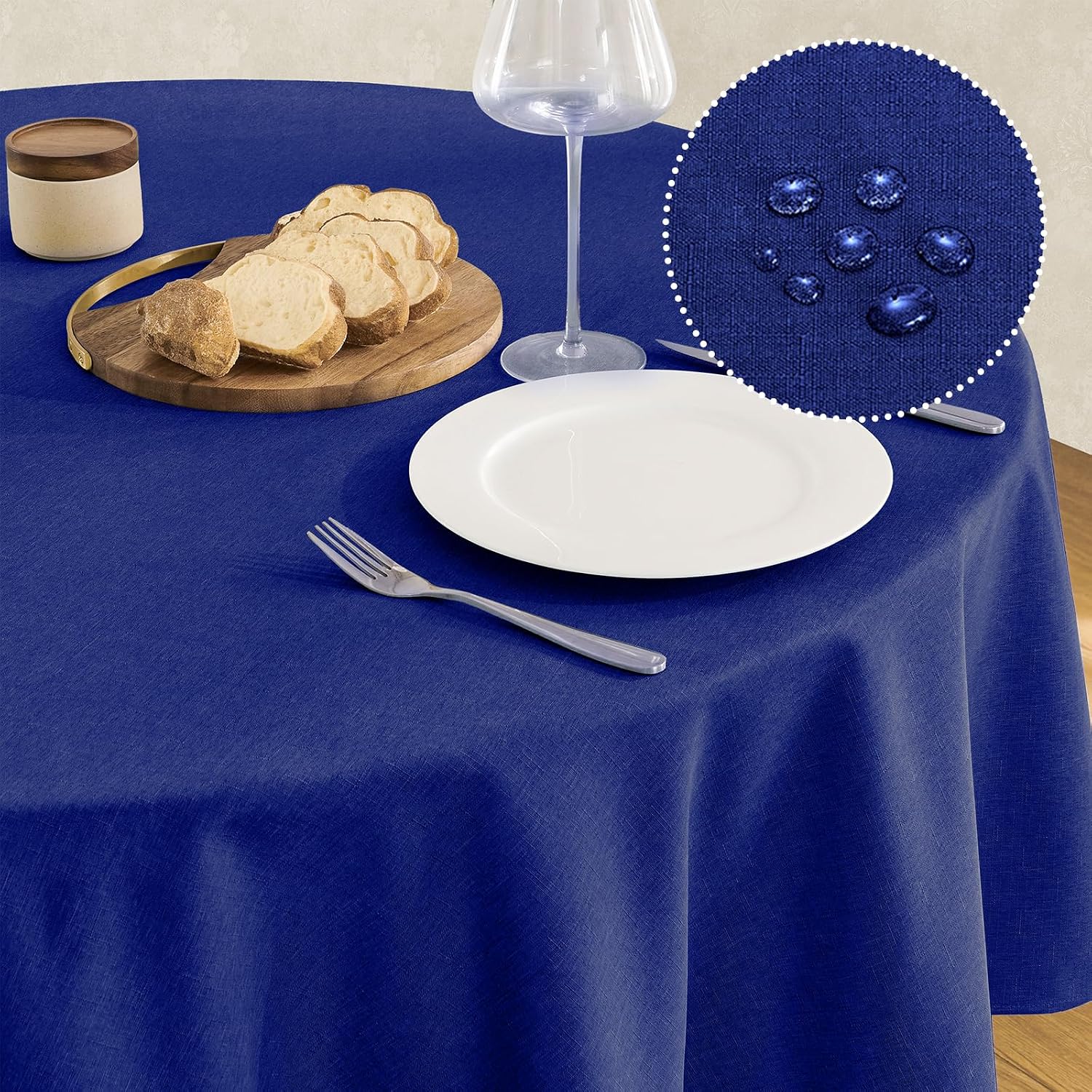 Detalle de Veblandy Faux Linen Round Tablecloth 60 inch - Royal Blue