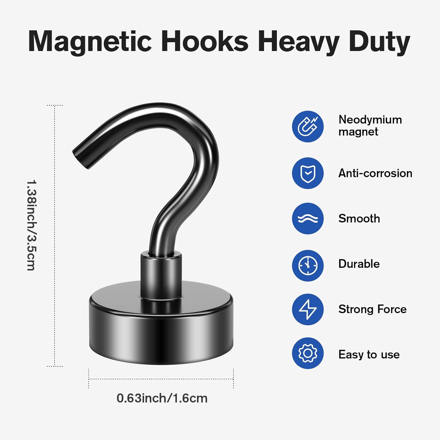 Detalle de Grtard 10 Pack Black Magnetic Hooks with 22 lb+ Neodymium Magnets