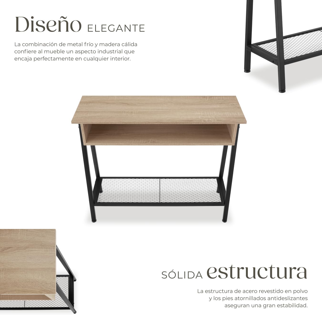 Detalle 2 de tectake Mesa Consola Industrial 100x35x80,5 cm