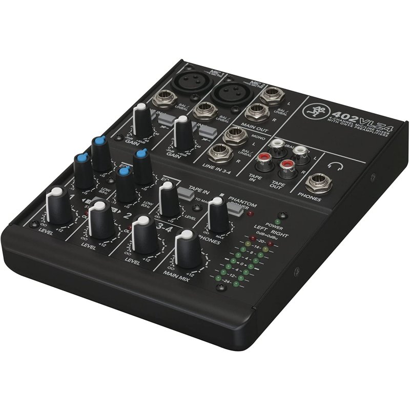 Detalle de Mackie 402VLZ4 mesa de mezclas de 4 canales con USB y preamplificadores Onyx