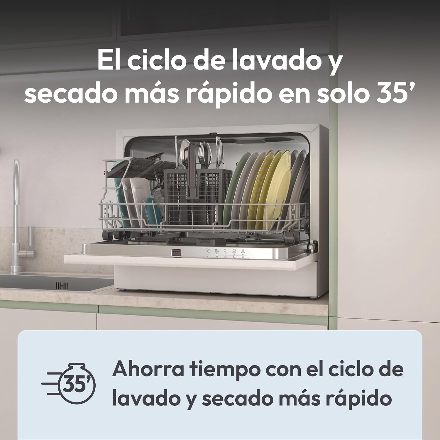 Detalle 1 de Candy CP 6E51LW lavavajillas compacto de 6 servicios, 5 ciclos y 51 dB