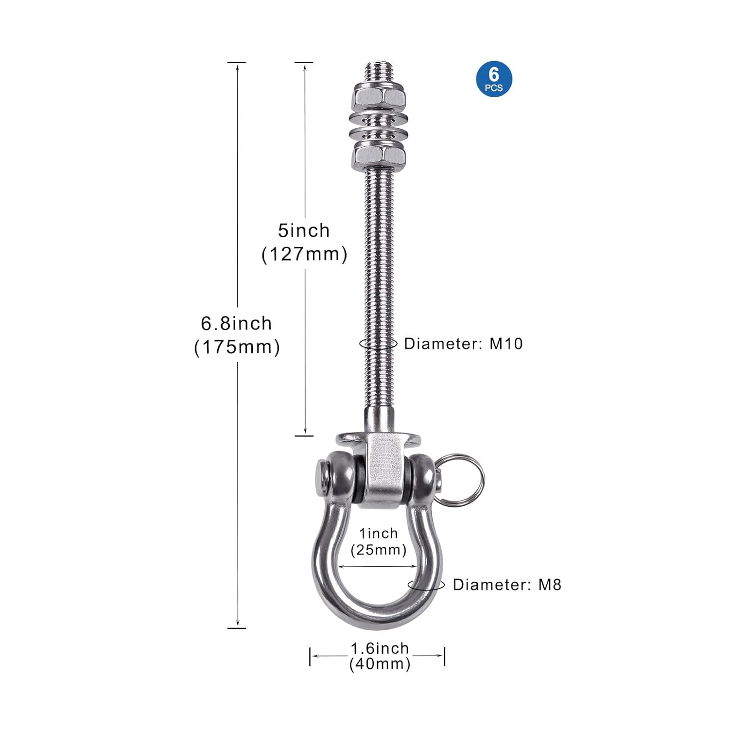 Thumbnail 3 de BeneLabel 6er Schaukelhaken Lager – 175 mm, Edelstahl, Drehsicher, bis 680 kg
