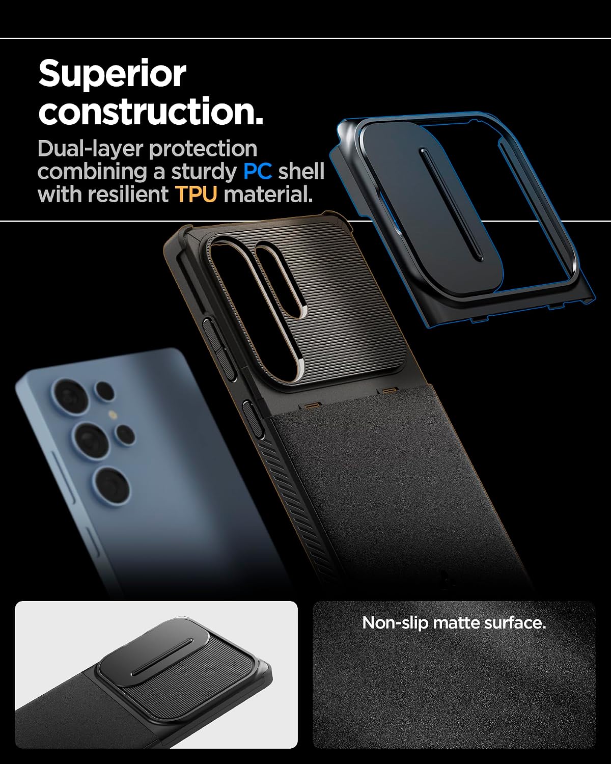 Detalle de Spigen Optik Armor pour Samsung Galaxy S25 Ultra – coque noire avec protection des caméras