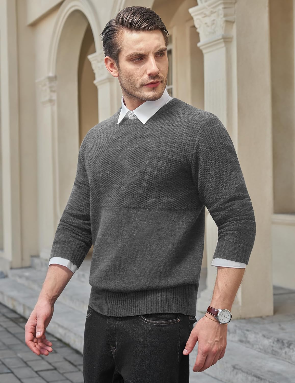 Thumbnail 6 de MLANM Men's Crew Neck Knitted Jumper – Soft, Lightweight Yet Warm Casual Pullover