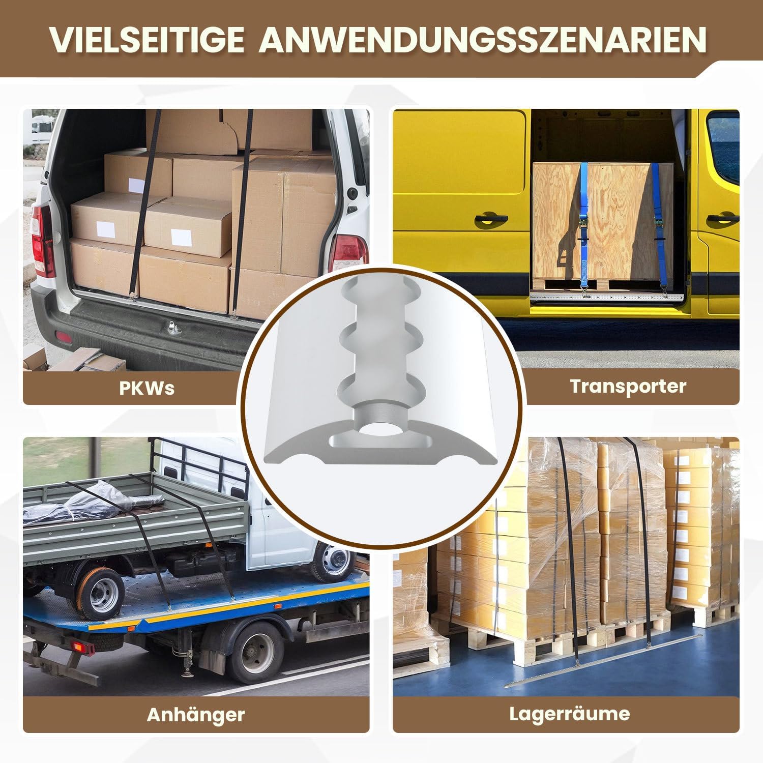 Thumbnail 6 de Airlineschiene 2 x 1 m (silber, halbrund) mit Zurrösen & Endkappen – Alu Zurrschiene mit Bohrungen