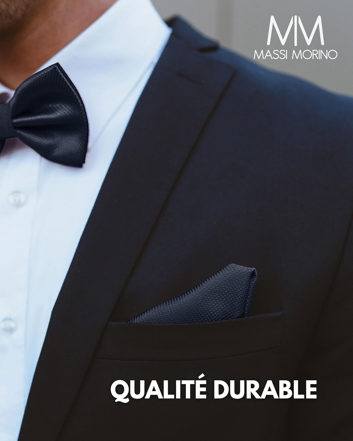 Thumbnail 3 de Massi Morino nœud papillon homme avec pochette assortie et boucle réglable, set pour mariage