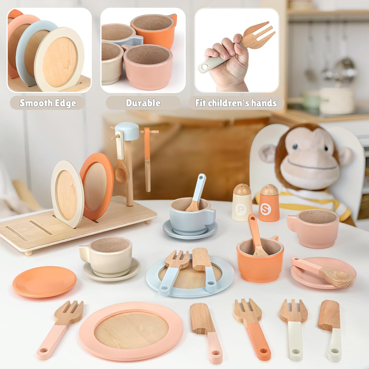 Thumbnail 2 de Dreamon Wooden Tea Set for Toddlers (27 pcs) – Pink play kitchen accessories