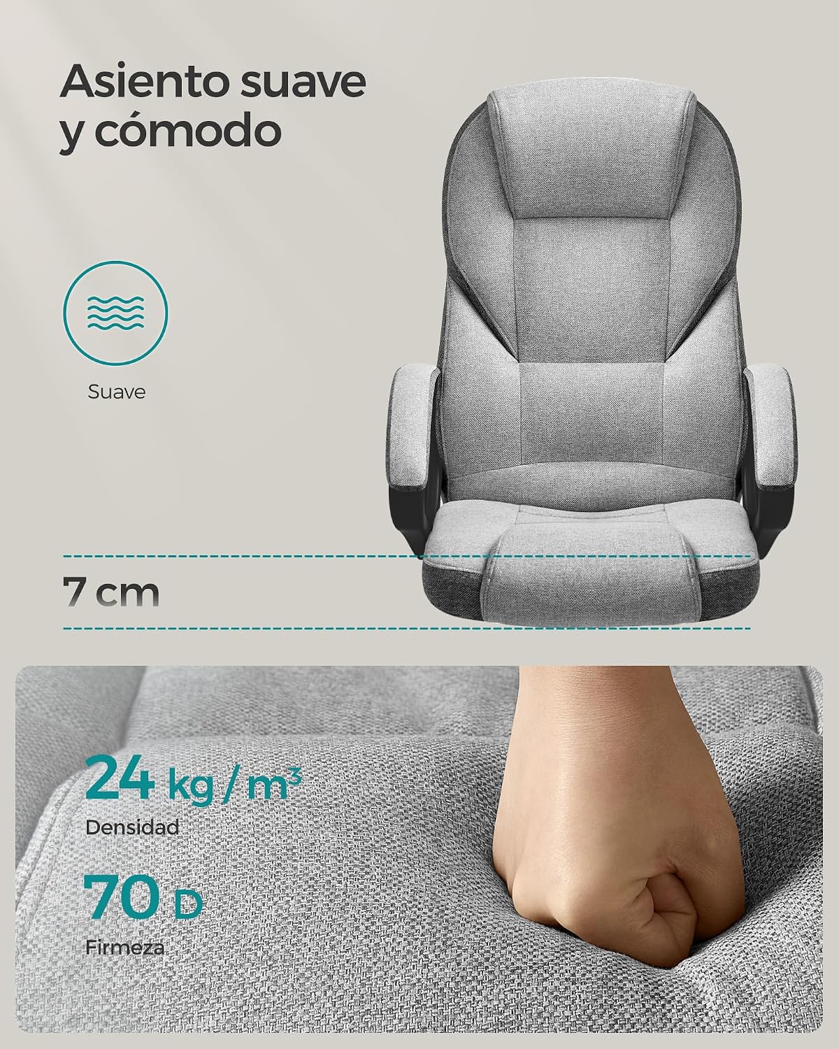 Detalle 2 de SONGMICS Silla de Oficina Ergonómica 44-54 cm