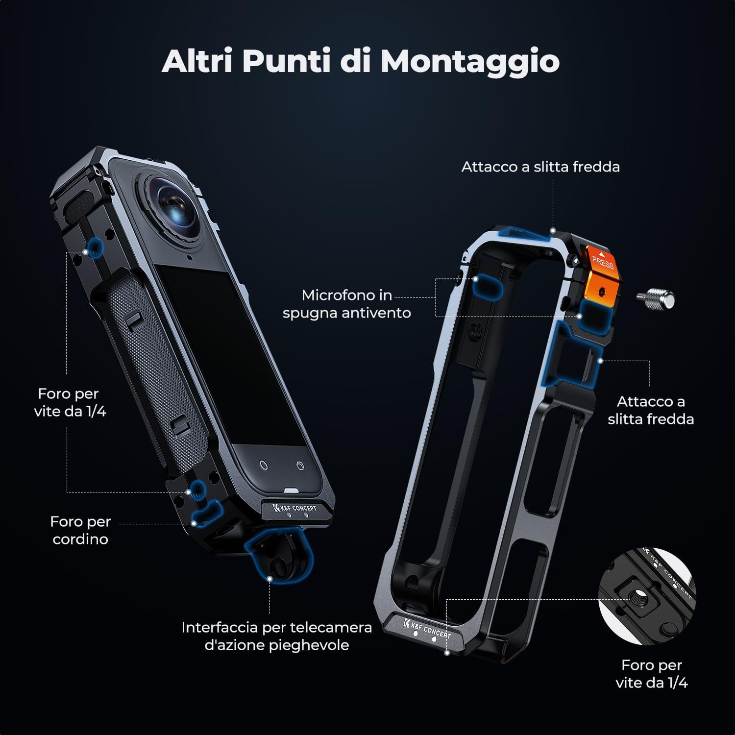 Thumbnail 1 de K&F CONCEPT Gabbia Standard per Insta360 X5: Gabbia in alluminio con doppi attacchi a slitta fredda e protezione obiettivo in silicone