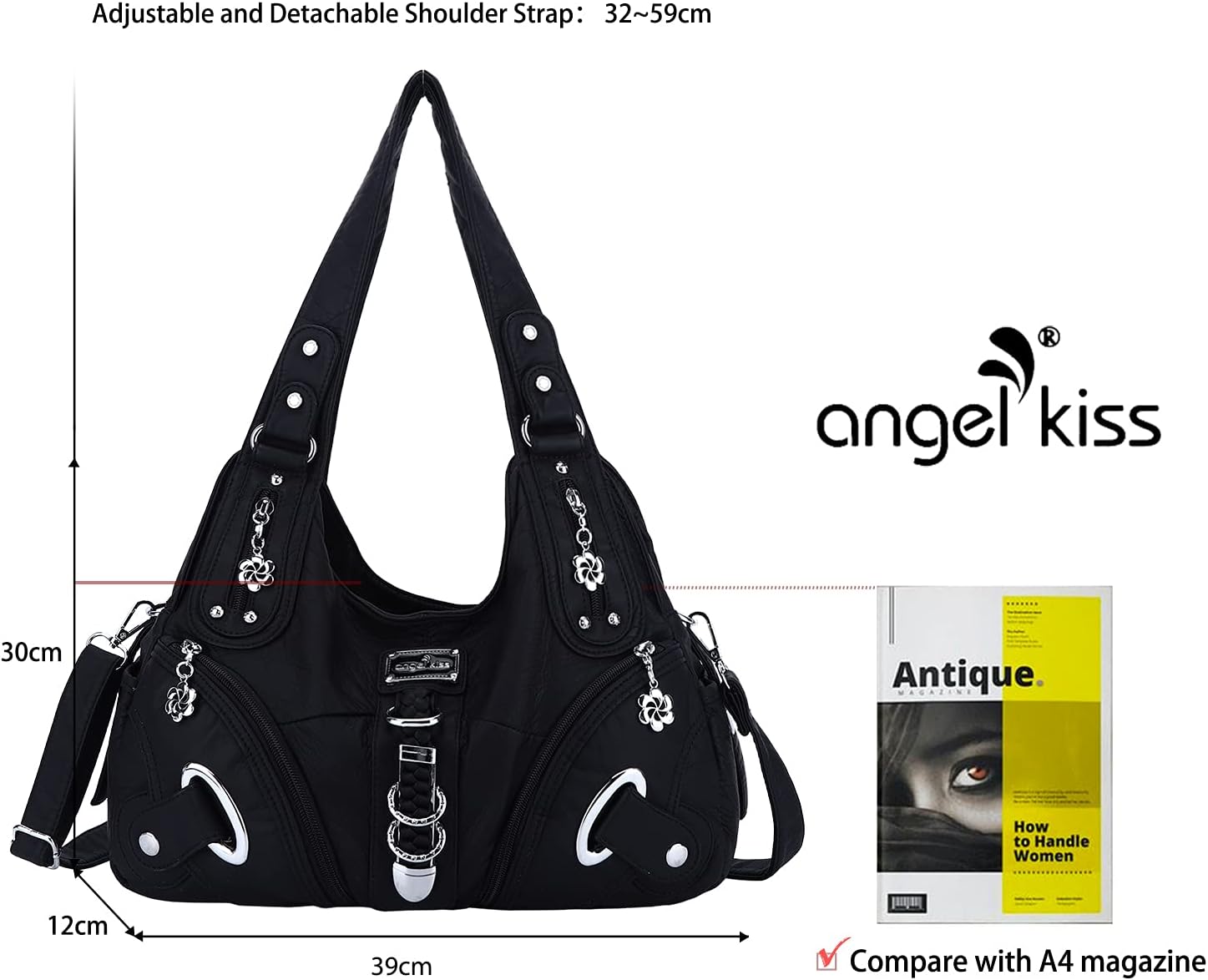 Thumbnail 6 de Angel Kiss Damen Schultertasche Hobo Tasche – großzügig, organisiert und vielseitig
