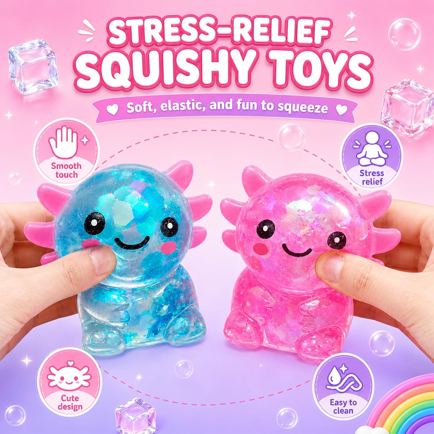 Thumbnail 1 de Axolotl Squishy Toy: Glitter Fidget for Stress Relief (Bluepink)