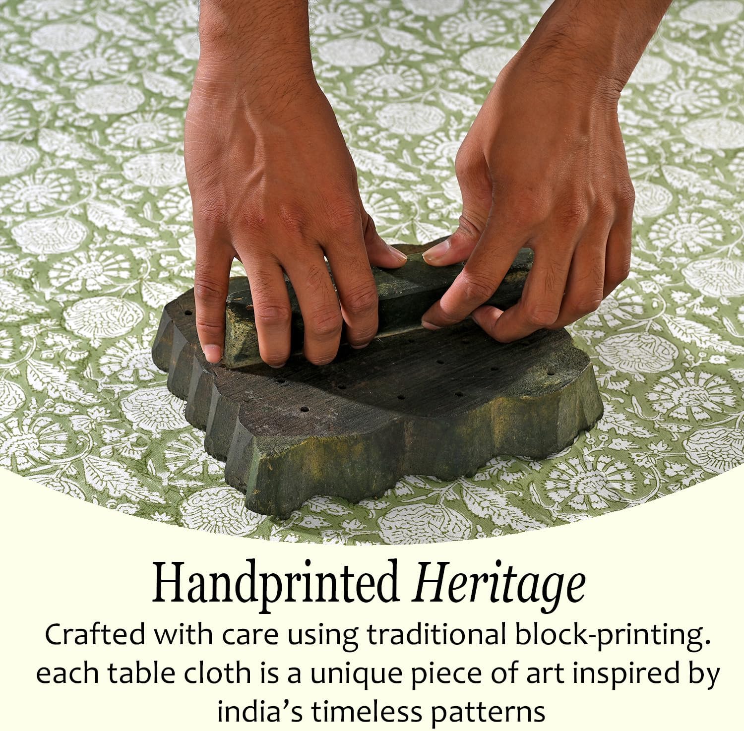 Thumbnail 4 de CPC Olive Bloom 60x90 Inch 100% Cotton Indian Block Print Tablecloth