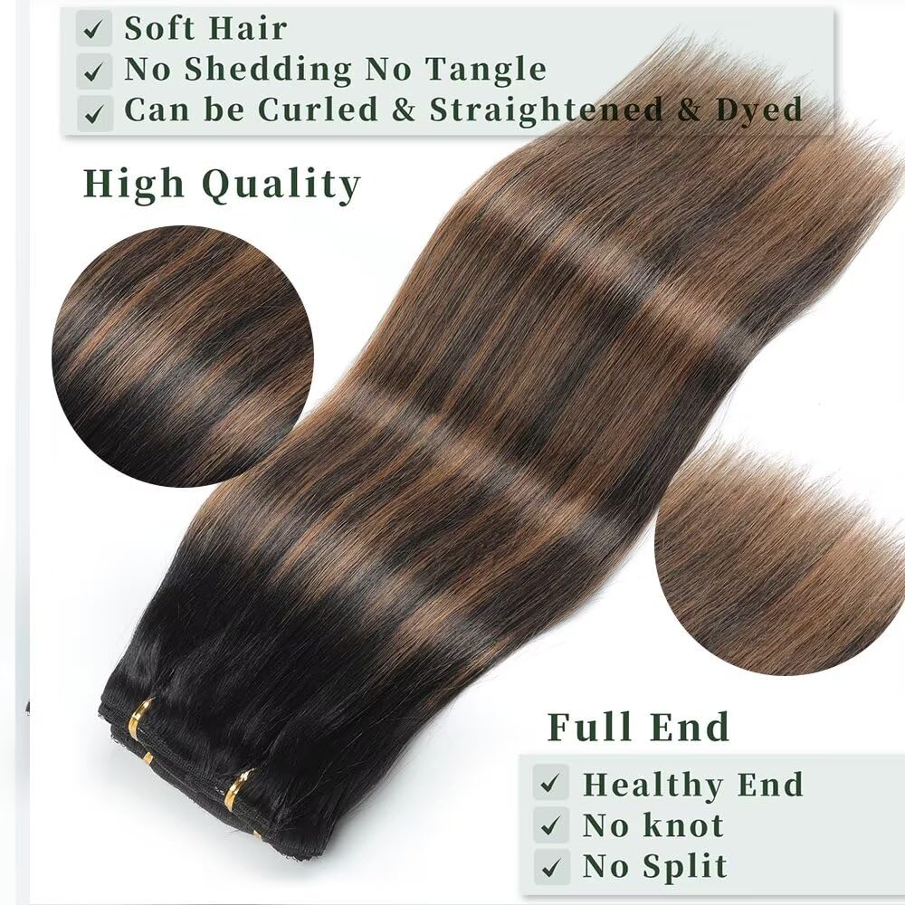 Thumbnail 2 de GUDOZO Clip-in Extensions aus Echthaar (7-tlg.), 55 cm, 120 g – natürliches Schwarz mit Chestnut Braun, unsichtbare Clips