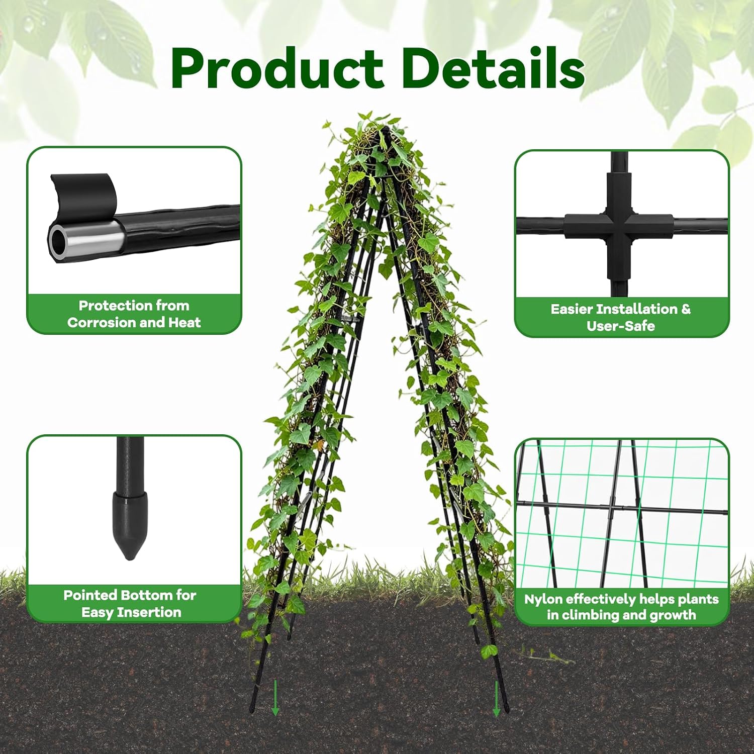Detalle de Trellume TL-PTJ-030-TR A-Frame Garden Trellis, 49.4-Inch Steel, Black