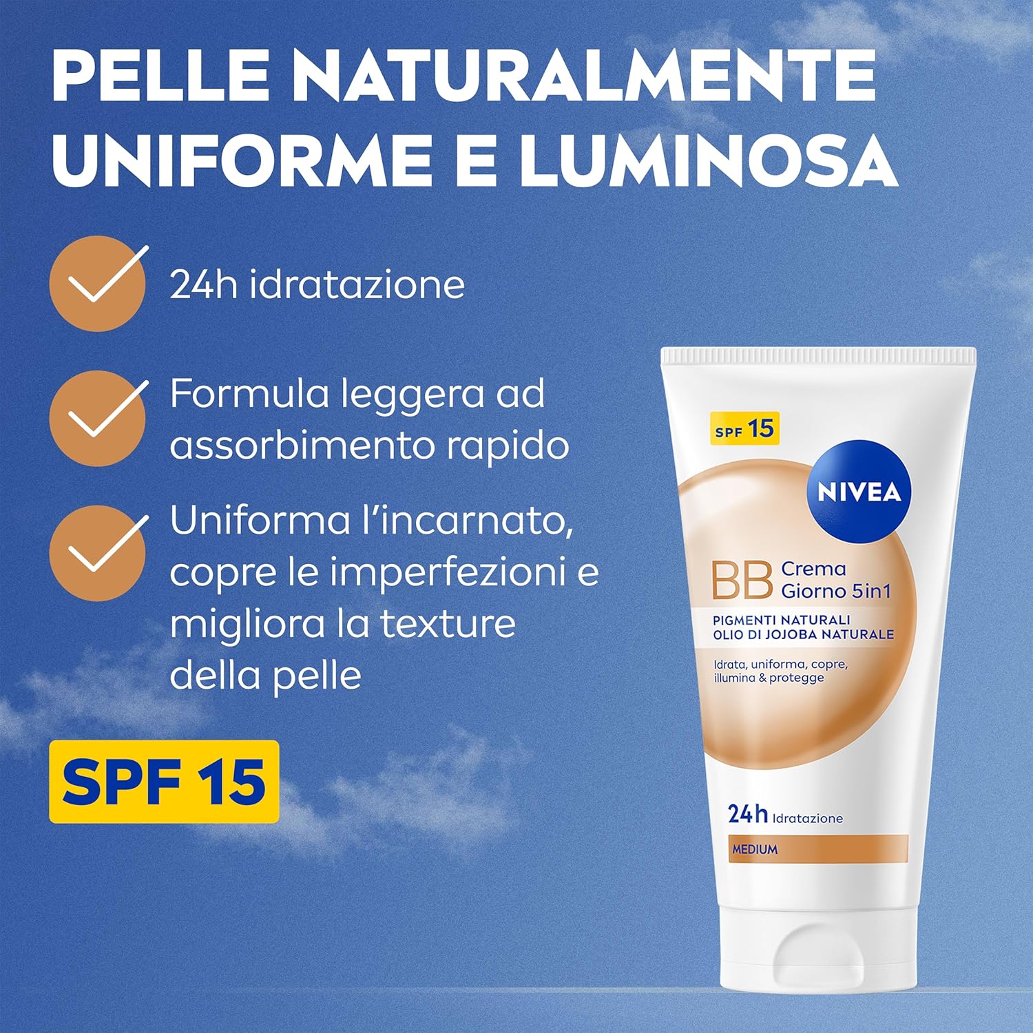 Detalle de NIVEA BB Crema Giorno 5in1 Medium SPF 15 2 x 50 ml – BB crema colorata idratante e protettiva