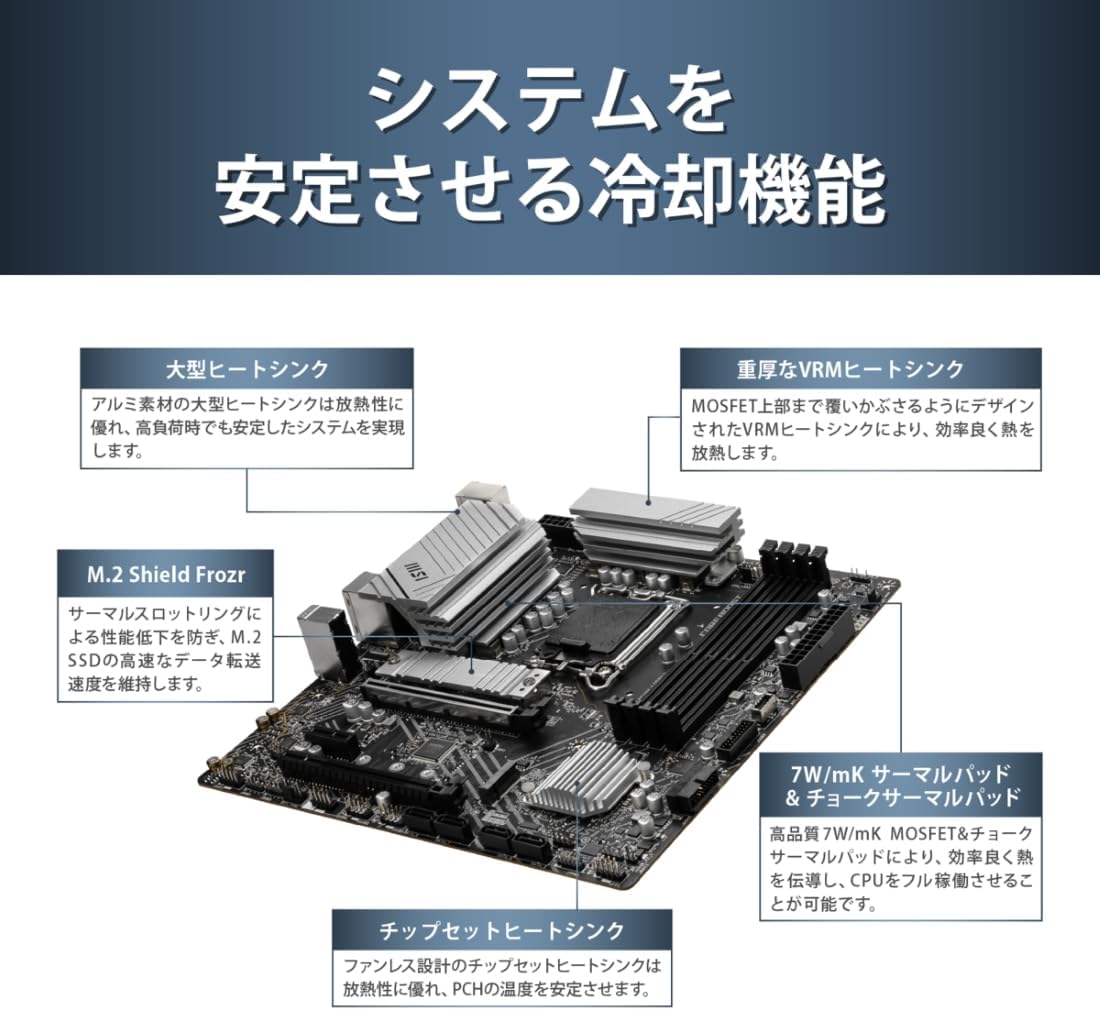Detalle de MSI PRO B760M-A DDR4 II Micro-ATXマザーボード、LGA1700・DDR4・M.2 Gen4対応