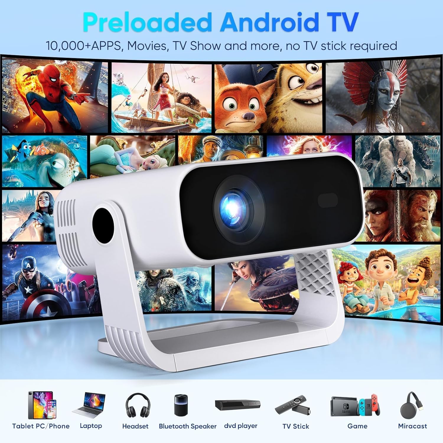 Thumbnail 2 de 2026 New Smart Projector with Android 14, 1080p Native, 4K Compatible, 20000 Lumens and Wireless Freedom
