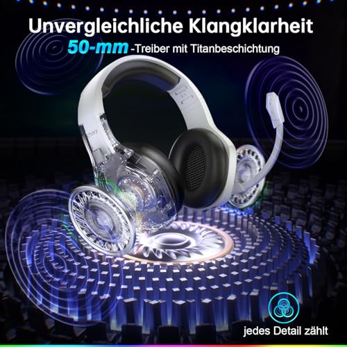 Detalle de Fachixy Wireless Gaming Headset – Klangstarker 50-mm-Treiber, kompatibel mit PS5, PS4, PC, Mac und Switch