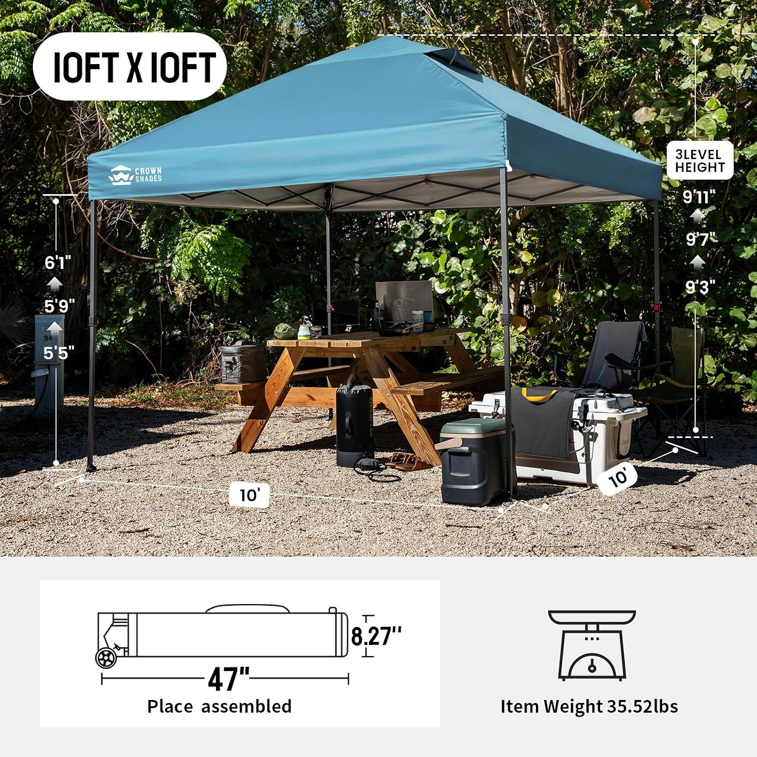 Detalle 2 de CROWN SHADES RS100C 10x10 Pop-Up Canopy, Cyan Blue, One-Push Setup
