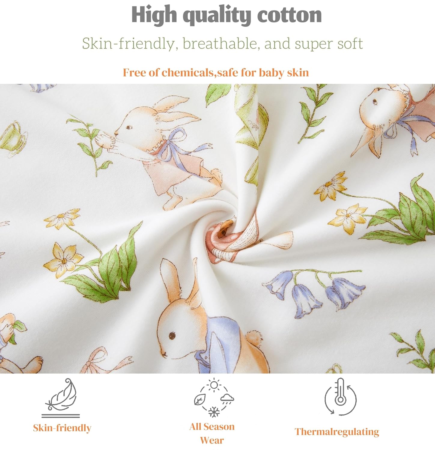 Detalle 2 de Chilsuessy Baby Schlafsack 1.5 Tog im 2er Pack aus 100% Baumwolle – Ganzjahres-Schlafsack (Ganzjahresschlafsack) für Neugeborene