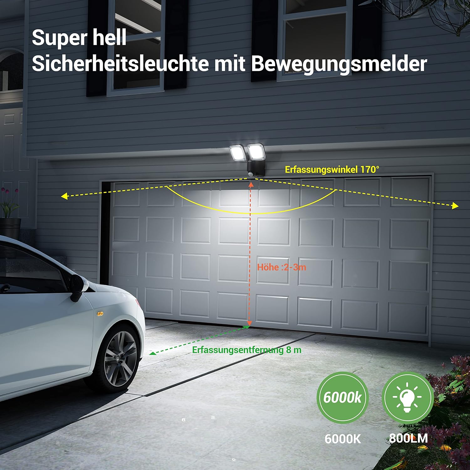 Detalle de EDISHINE 63185116529 batteridriven LED-strålkastare med rörelsesensor, 800 lm