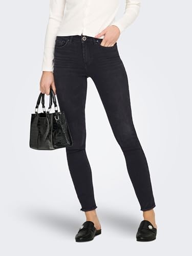 Detalle 2 de ONLY NOS Damen Skinny Jeans onlBLUSH MID ANK RAW – Schwarz, Gr. W32/L30 (Herstellergröße XL)