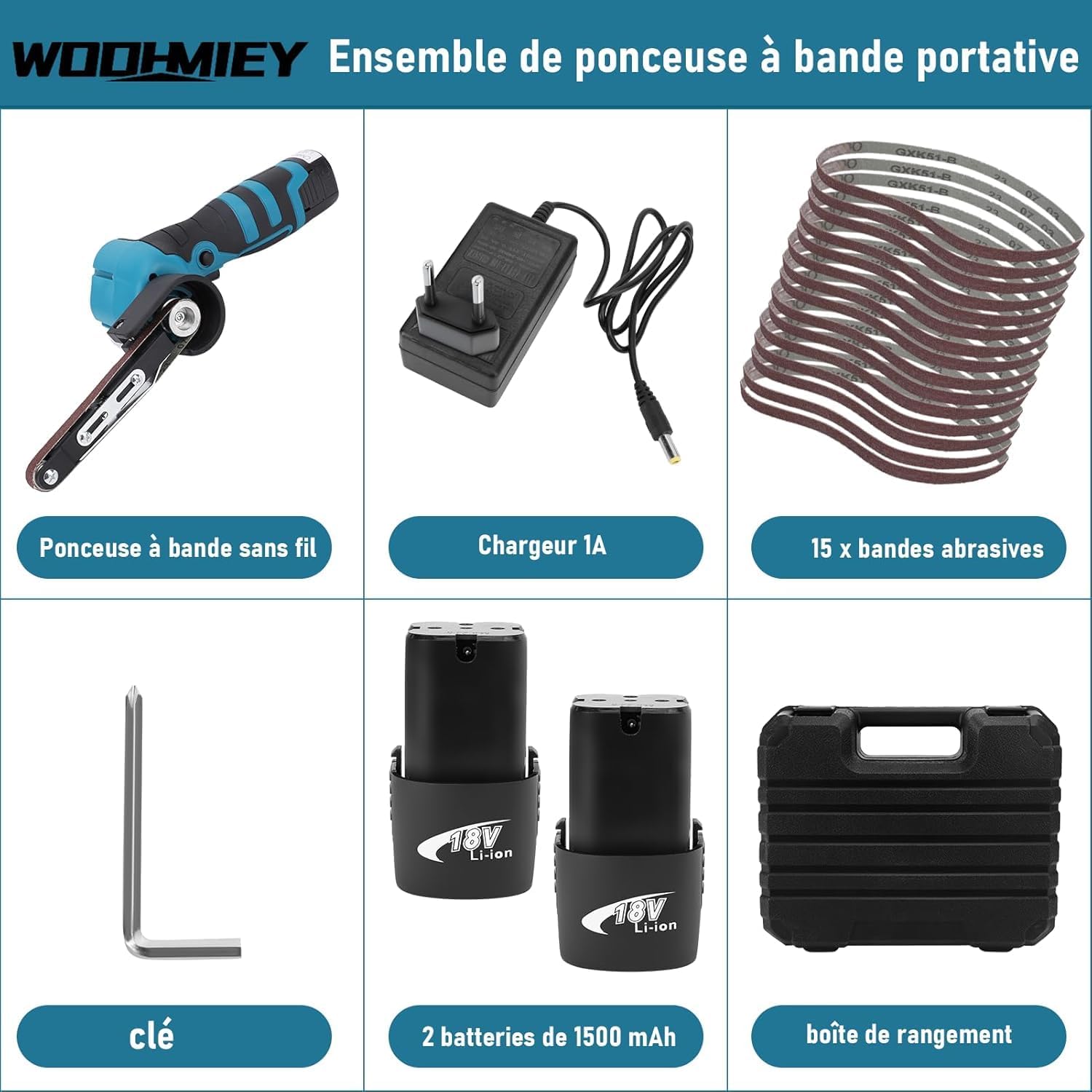 Detalle 2 de WODHMIEY WODHMIEY10112403396 handbandschuurmachine, 16,8 V, 7.000 tpm