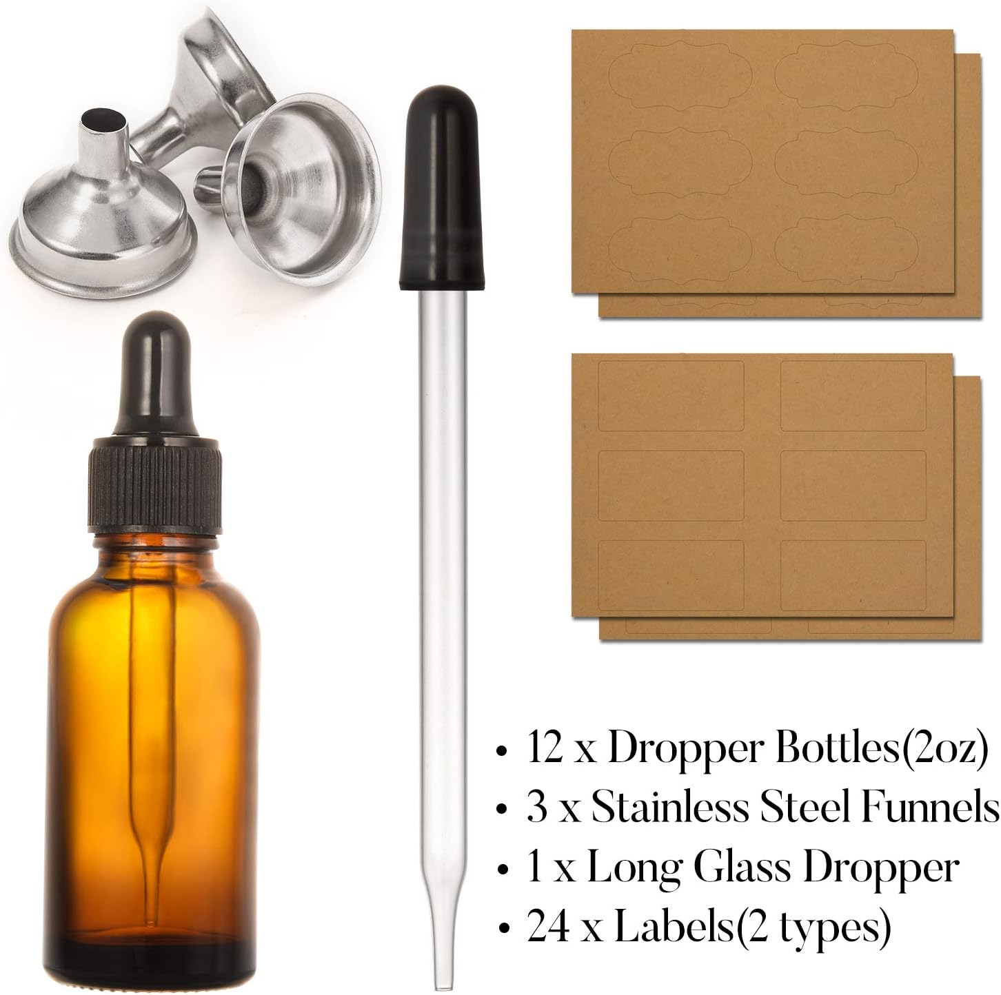 Detalle 2 de 2 oz Amber Glass Dropper Bottles 12-Pack