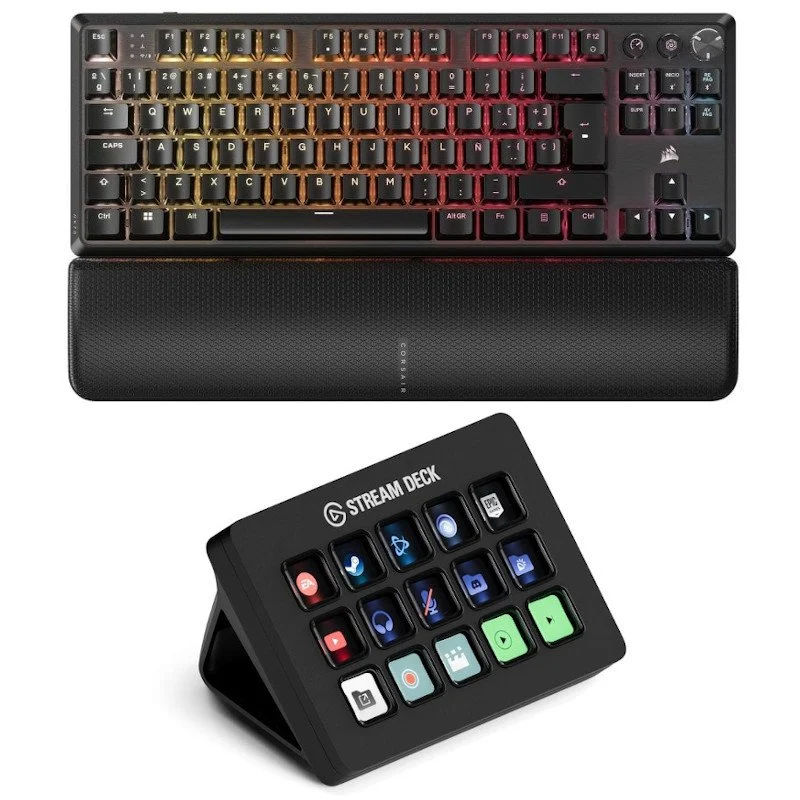 Detalle de Corsair K70 CORE TKL Wireless + Elgato Stream Deck MK.2: bundle compacto para teclado mecánico y productividad en directo