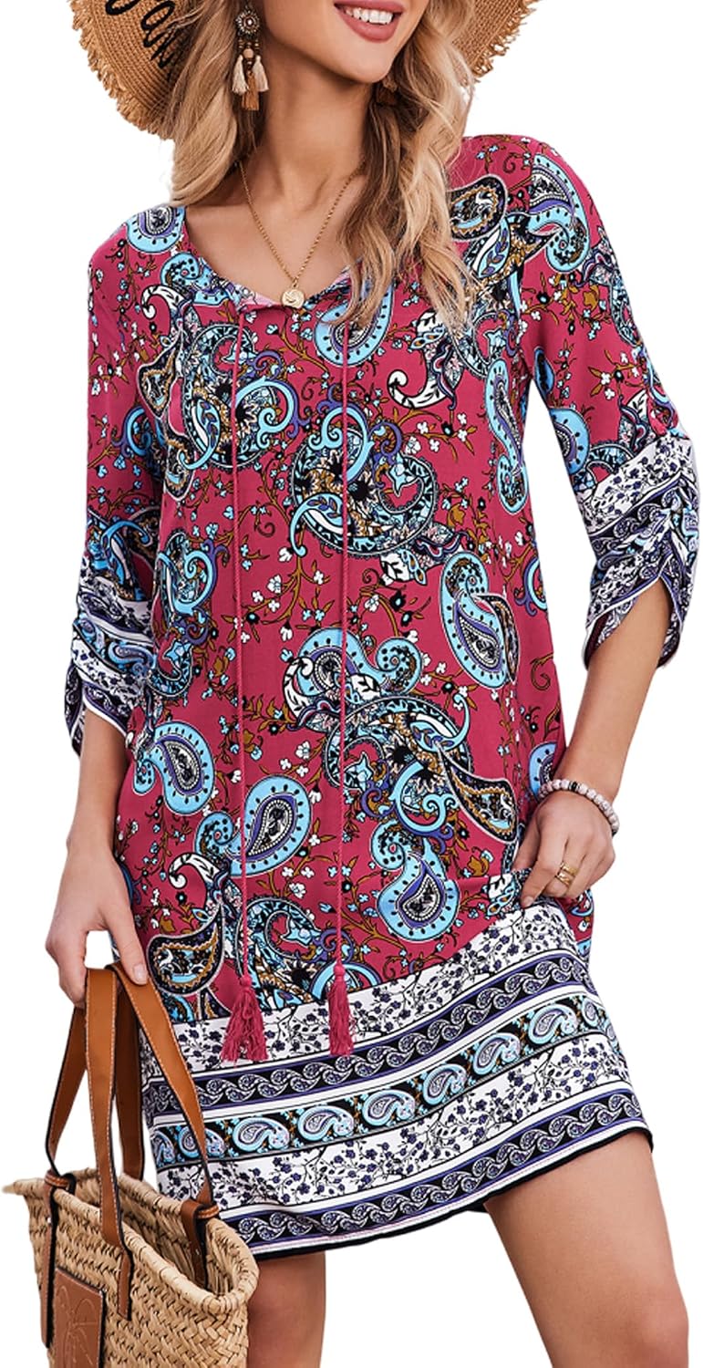 Thumbnail 6 de Zeagoo Robe d'été pour femme — robe bohème, manches 3/4 et coupe décontractée