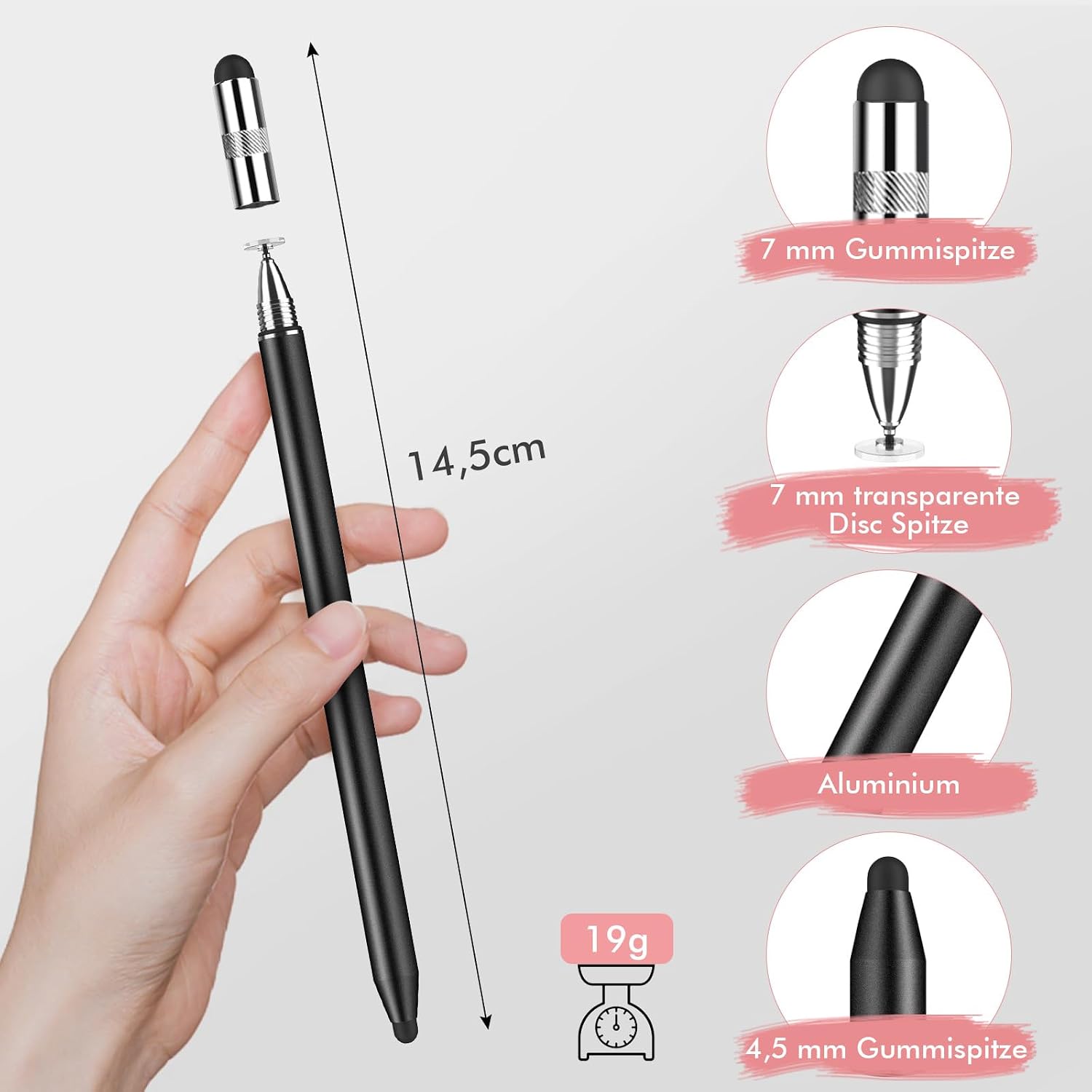 Detalle de MEKO Tablet Stift 2er Pack – 3 in 1 Touchscreen-Stylus mit Gummi- und Disc-Spitze